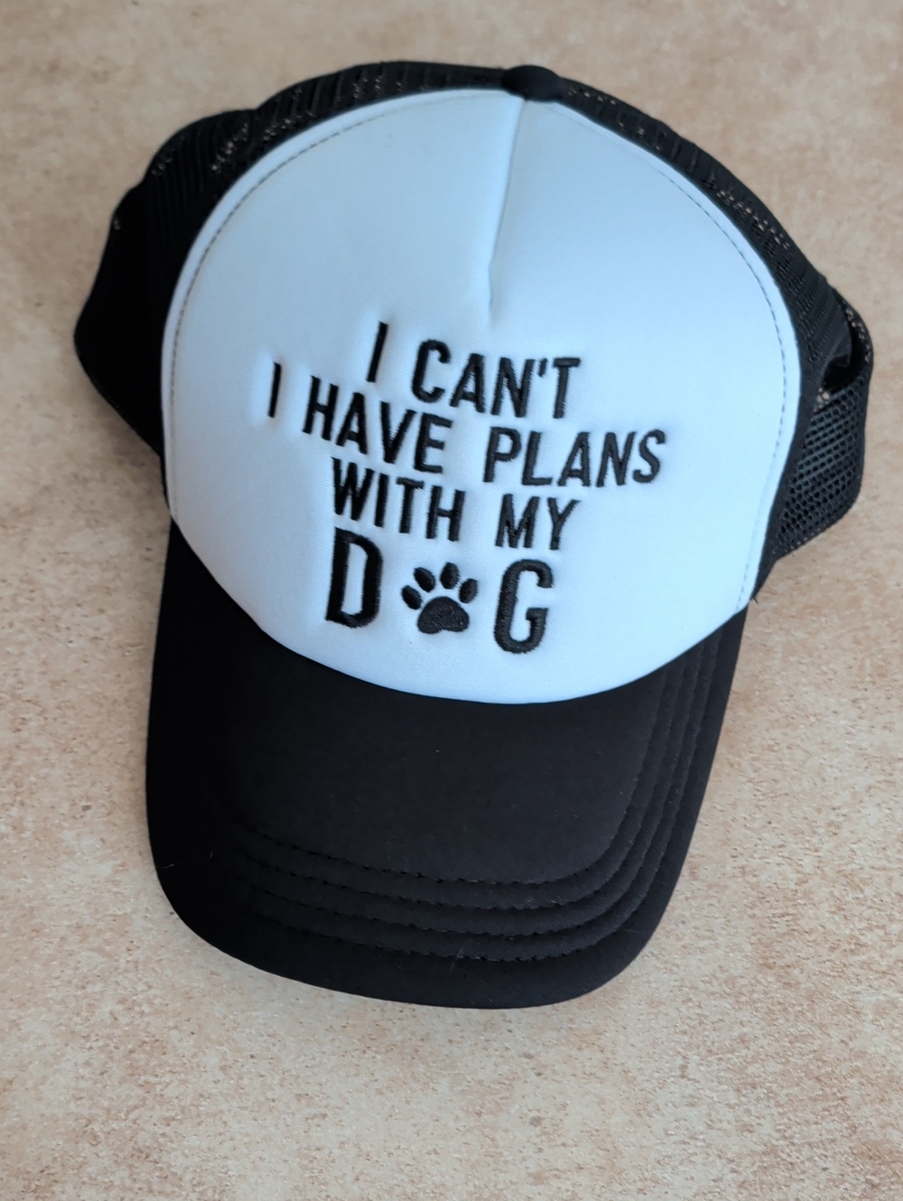 Source Unknown Black & White 'I Can't I Have Plans With My Dog' Trucker Hat